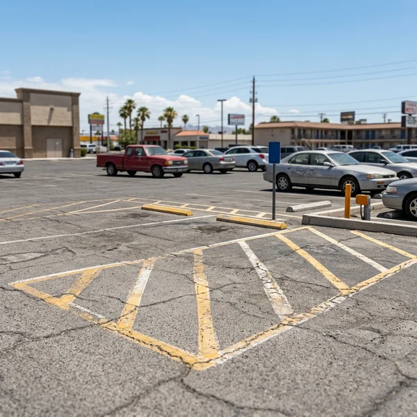 Faded parking lot before restripe