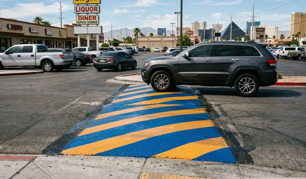 Freshly painted speedbump in a parking lot