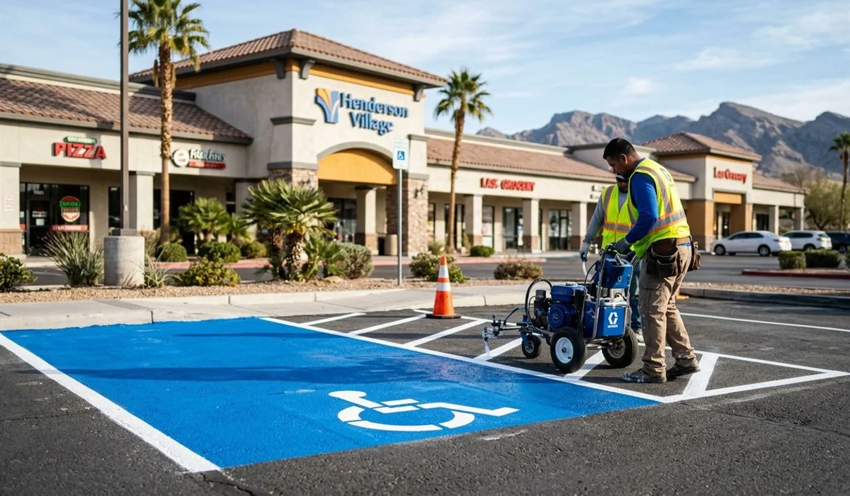 Henderson retail center restripe in progress overnight