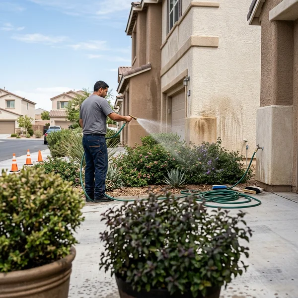 Landscaping protected during house wash
