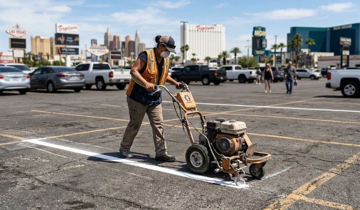 Line striper repainting a stall