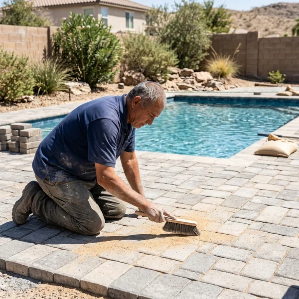 Paver pool surround after cleaning