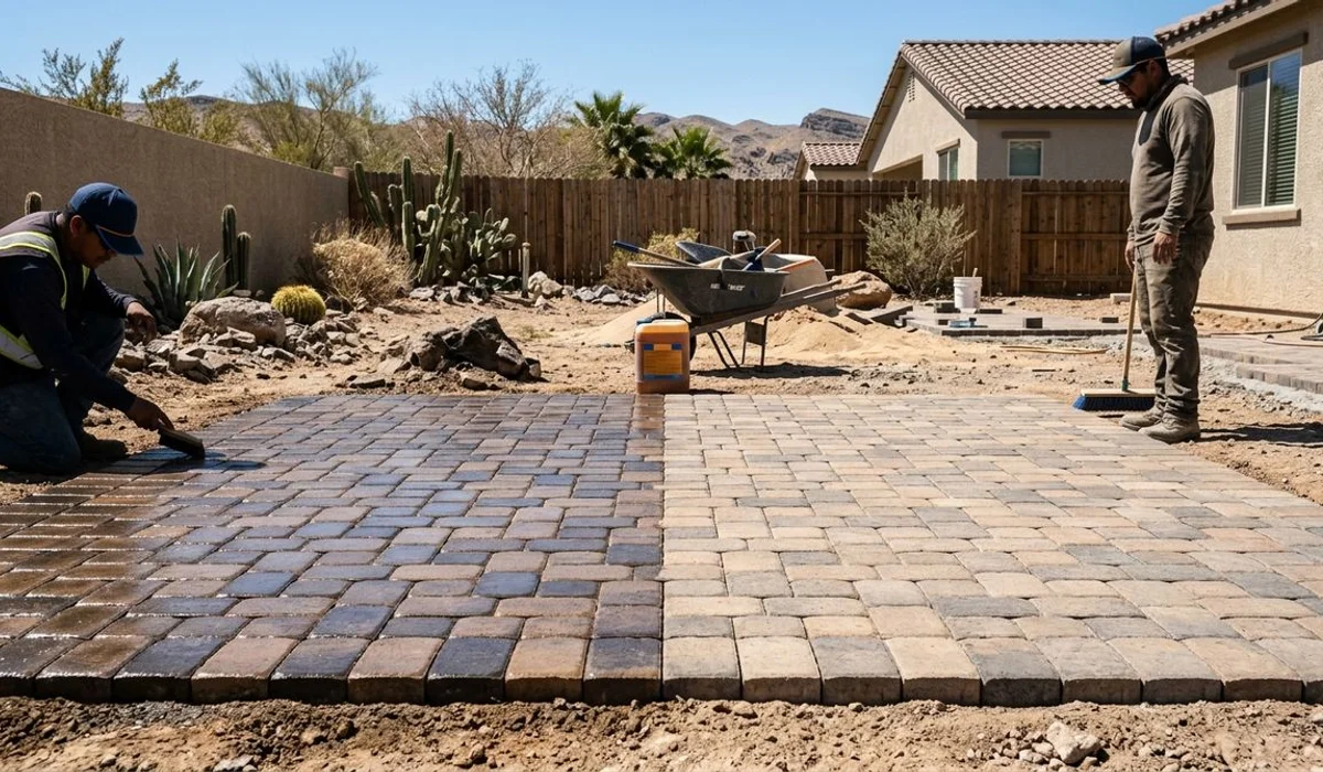 Two paver areas, one sealed wet-look and one matte